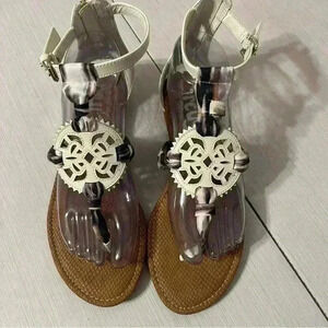 Circus Sam Edelman Women Becca White Beige Gladiator Zip-Up Back Sandals Sz9